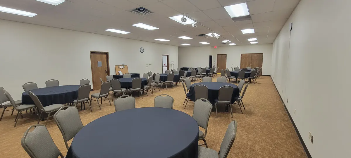 Grand Room set with round tables and banquet chairs